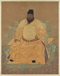 A portrait of the Xuande Emperor seated on his throne