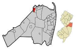 Map of Matawan in Monmouth County. Inset: Location of Monmouth County highlighted in the State of New Jersey.