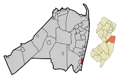 Location of Spring Lake in Monmouth County. Inset: Location of Monmouth County highlighted in the State of New Jersey.