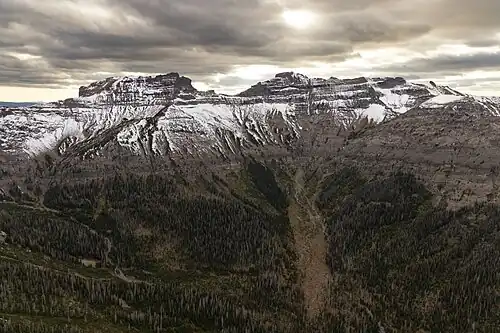 Mount Humphreys (left) and Mount Schurz (right) viewed from northeast above Eagle Creek drainage.