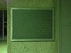 Plaque explaining how Murphy Center received funding