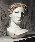 Marble head of a Roman woman on display at the Museum of Anatolian Civilizations.