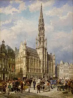 Brussels' Town Hall and the Sunday market, Cornelis Christiaan Dommersen, 1887