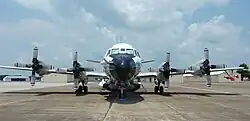 Head-on view of an airplane