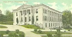 Naugatuck High School (c. 1910), a McKim, Mead, and White design. The building is now Hillside Intermediate School, following erection of a new high school on Rubber Avenue in the late 1950s.
