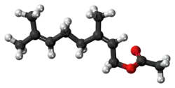Ball-and-stick model of the neryl acetate molecule