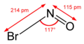 Skeletal formula of nitrosyl bromide with measurements