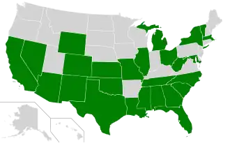 A map of the United States highlighting the 26 current U.S., states that have designated a reptile.