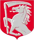 A horse holding scythe in the coat of arms of Orimattila