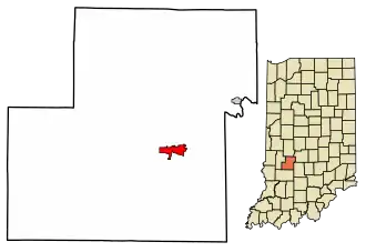 Location of Spencer in Owen County, Indiana.