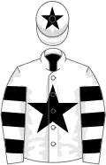 White, black star, hooped sleeves, black star on cap