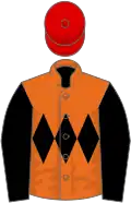 Orange, black triple diamond, black sleeves, red cap