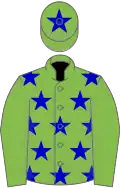 Light green, blue stars on body, star on cap