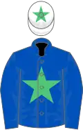 Royal blue, emerald green star, white cap, emerald green star
