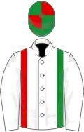White, one red and one green stripe, green and red quartered cap