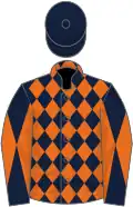 Dark blue and orange diamonds, diabolo on sleeves