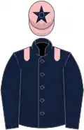 Dark blue, pink epaulettes, pink cap, dark blue star