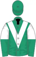 Emerald green, white chevron, white and emerald green halved sleeves