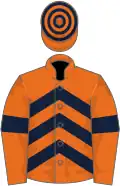 Orange, dark blue chevrons and armlets, hooped cap