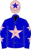 Blue, pink star and stars on sleeves, pink cap, blue star