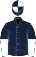 Dark blue, white halved sleeves, quartered cap
