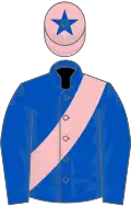 Royal blue, pink sash, pink cap, royal blue star