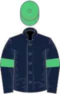 Dark blue, emerald green armlets and cap