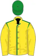Yellow, green seams, yellow sleeves, green cap