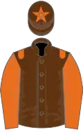 BROWN, orange epaulettes and sleeves, brown cap, orange star