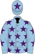 Light blue, purple stars, purple star on cap