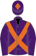 Purple, orange cross belts and diamond on cap