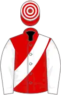 RED, white sash and sleeves, hooped cap