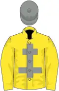 Yellow, grey cross of lorraine and cap
