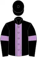 Black, mauve panel, mauve armlet, black cap