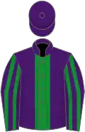 Purple, green stripe, striped sleeves, purple cap