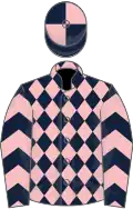 DARK BLUE and PINK DIAMONDS, pink chevrons on sleeves, quartered cap