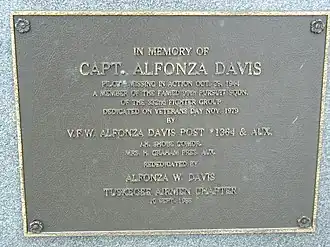 Captain Alfonza Davis commemorative plaque; Tuskegee Airman from N.O.