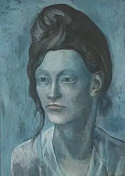 Pablo Picasso, 1904, Woman with a Helmet of Hair, gouache on tan wood pulp board