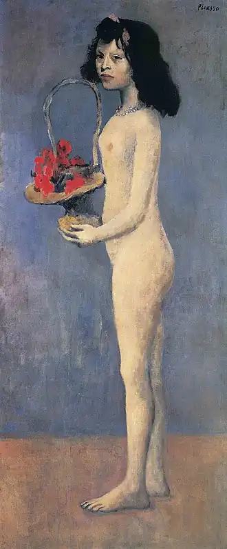 Pablo Picasso, 1905, Young Girl with a Flower Basket, oil on canvas, 154.8 x 66.1&nbsp;cm, private collection