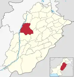 Location of Bhakkar District within Punjab.