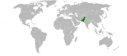 Map indicating locations of Pakistan and Sri Lanka