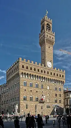 The fortress-like Palazzo Vecchio (begun 1299) in Florence.