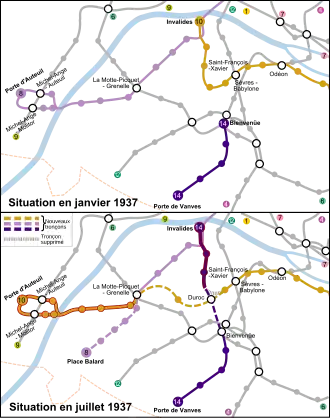 Paris Metro maps from January and July, 1937