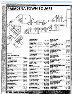 A map of Pasadena Town Square Mall published to the Houston Chronicle and released on November 28, 1985.