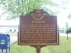 Peebles Ohio Historical Marker outlining the history of Peebles.