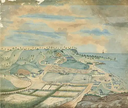 Norfolk Island convict settlement, c. 1839. Artist: Thomas Seller National Library of Australia