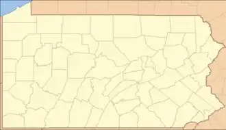 A map of the state of Pennsylvania showing all 67 counties and a red circle marking the site of each state park