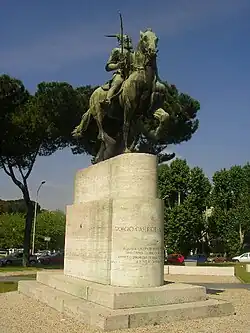 A statue of Skanderbeg in a square in Rome