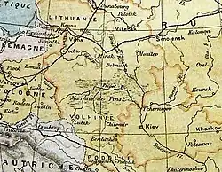 The Pinsk Marshes (Marais de Pinsk) in an 1888 French map by Pierre Foncin.