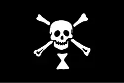 Interpretation of Emanuel Wynne's pirate flag, described by Captain St. John Cranby of HMS Poole as "a sable ensigne with Cross bones, a Death's head, and an hour glase".[31]